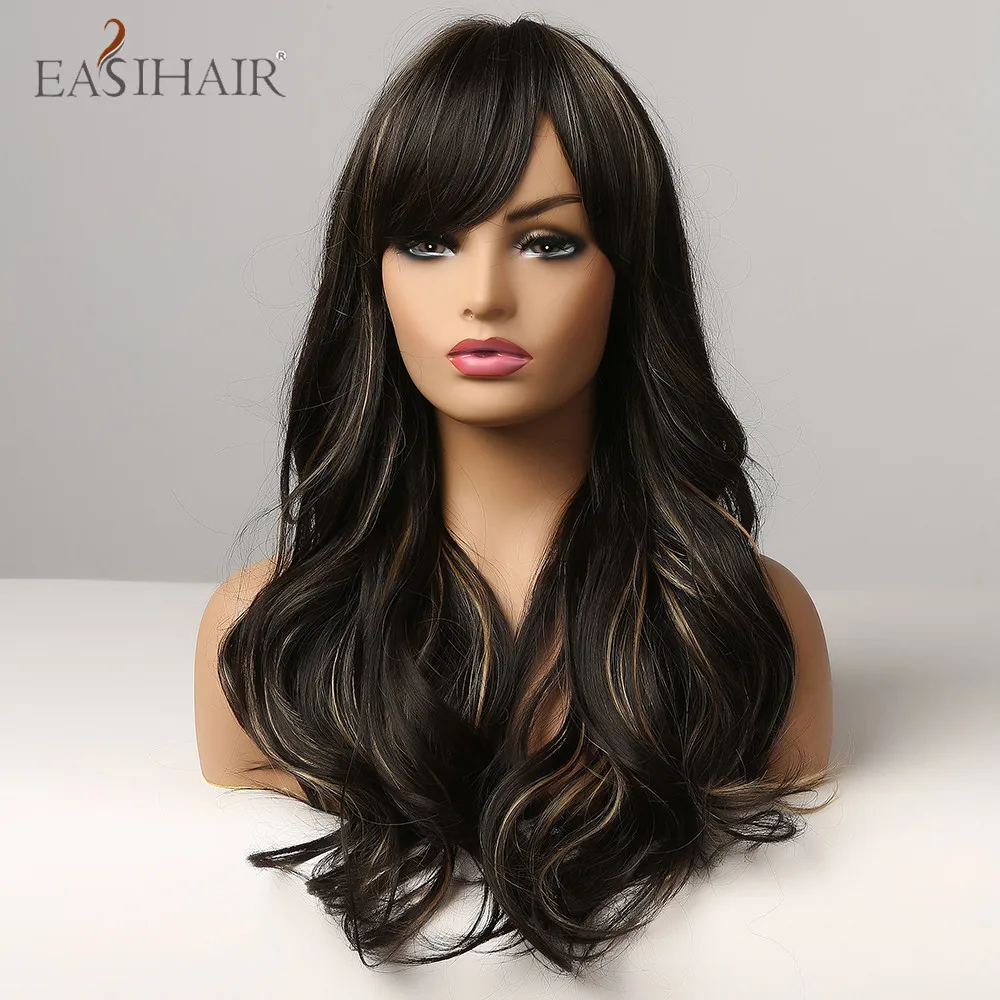 EASIHAIR длинные волнистые черные синтетические волосы блондинка изюминка