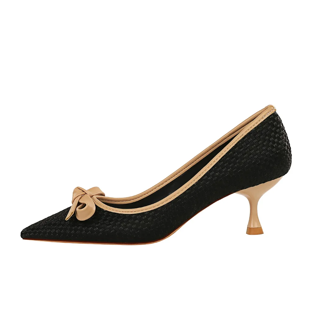 Korean fashion wine cup with high heel knitting shallow mouth pointed color matching bowknot versatile women's single shoes
Korean fashion wine cup with high heel knitting shallow mouth pointed color matching bowknot versatile women's single shoes