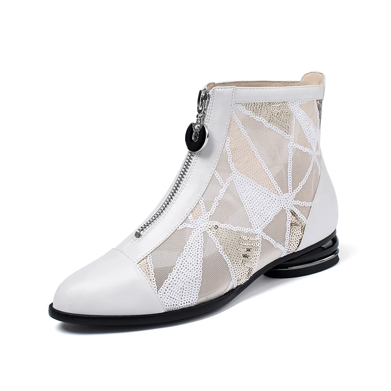 Summer New Euro Style Fashion Women Cow Leather Ankle Boots White Mesh Crystal Thick Heel Zipper Boots Woman
Summer New Euro Style Fashion Women Cow Leather Ankle Boots White Mesh Crystal Thick Heel Zipper Boots Woman