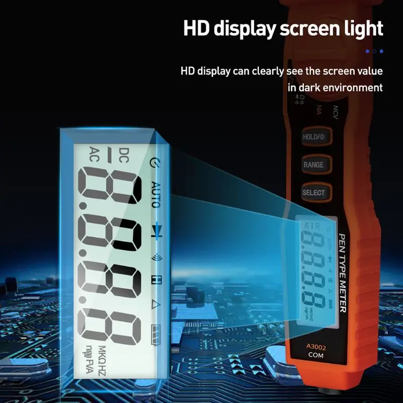 A3002 Digital Multimeter Pen Type 4000 Counts with Non Contact AC/DC Tester Tool
A3002 Digital Multimeter Pen Type 4000 Counts with Non Contact AC/DC Tester Tool