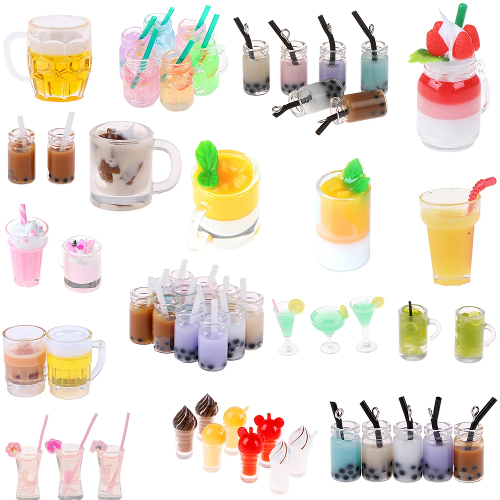 

Mini Lemon Milk Fruit Tea Water Cup Strawberry Banana Milkshake Ice Cream Miniature Dollhouse Accessories Cups Kitchen Toys