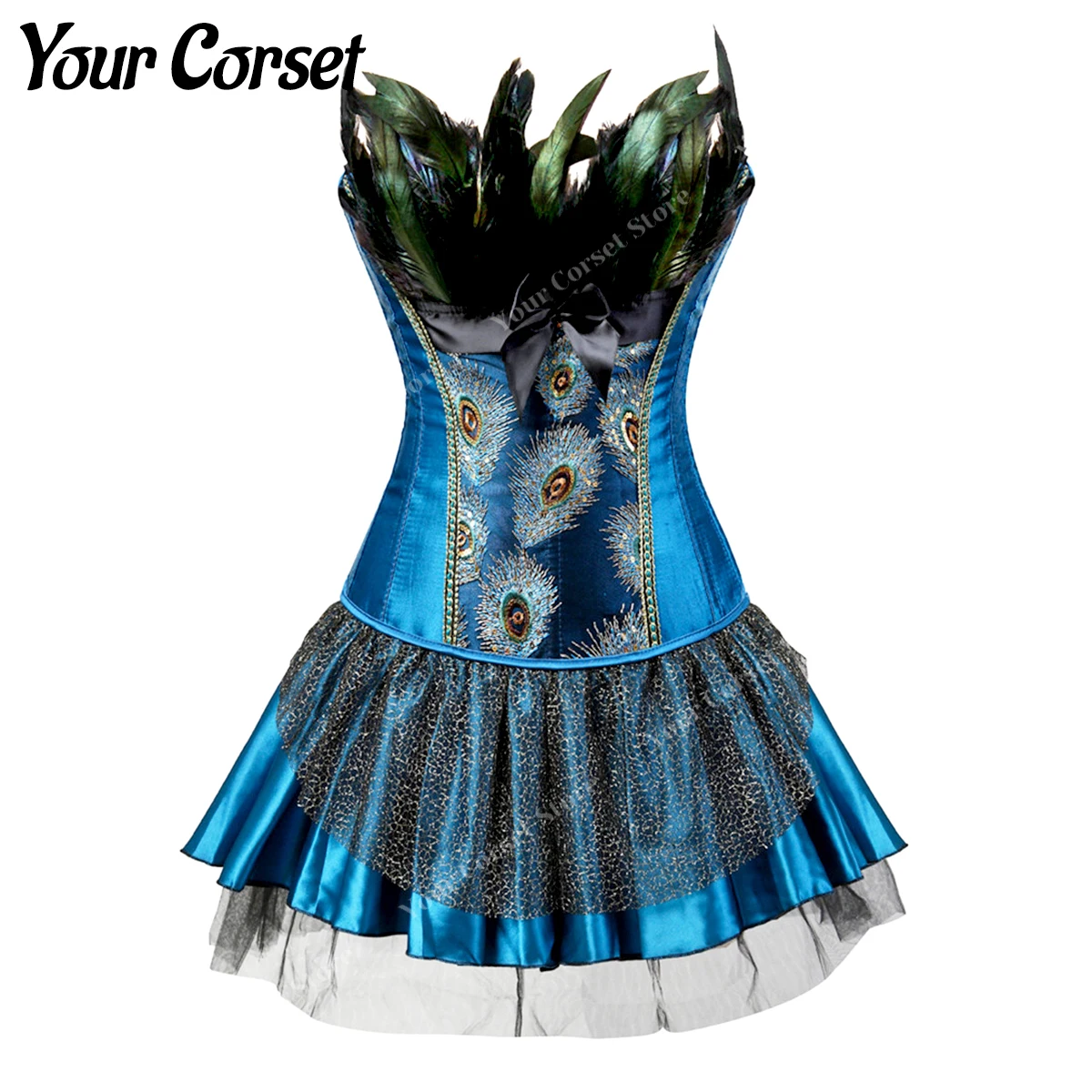 

Peacock Blue Corset Top Tutu Skirt Peakcock Costume Blue Corset Dress Satin Bustier Corsets Lingerie for Women Plus Size
