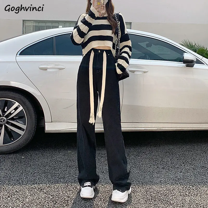 Jeans Women Stylish Draw-string Vintage Wide Leg Trousers All-match High Waist Solid Minimalist Classy Autumn Female Streetwear
Jeans Women Stylish Draw-string Vintage Wide Leg Trousers All-match High Waist Solid Minimalist Classy Autumn Female Streetwear