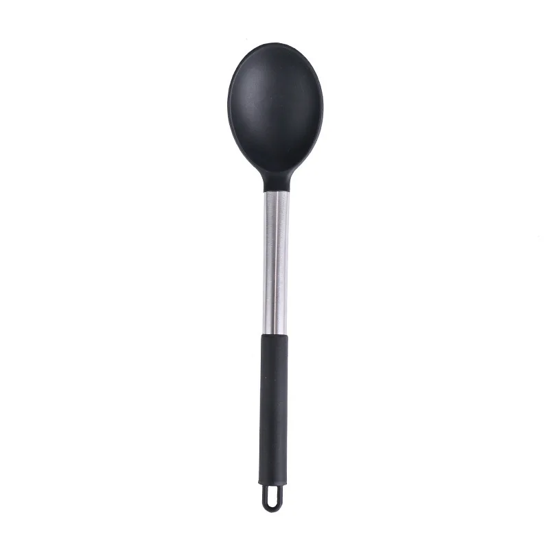 

Silicone Cooking Utensils Stainless Steel Handle Cooking Tool Sets Soup Spoon Strainer Pasta Egg Beater Spatula with Storage Box