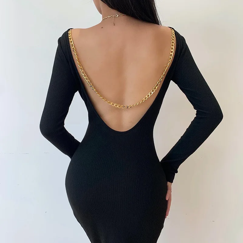 European and American autumn new style long-sleeved dress sexy chain halter slim-fit hip skirt woman dress
European and American autumn new style long-sleeved dress sexy chain halter slim-fit hip skirt woman dress