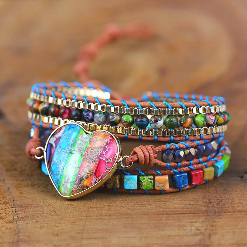 2021New Romantic Spiritual Chakra Leather Wrap Bracelets W/ Mix Stone Heart Shape 3 Strands Bracelet Classic Jewelry Bijoux
2021New Romantic Spiritual Chakra Leather Wrap Bracelets W/ Mix Stone Heart Shape 3 Strands Bracelet Classic Jewelry Bijoux