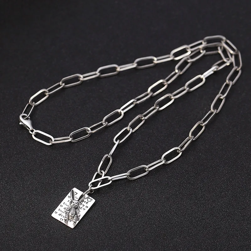 

S925 Sterling Silver Necklac Korean Fashion Personality Wild Chain Thai silver Ins Wind Rabbit Tag Necklace Female Party Gift