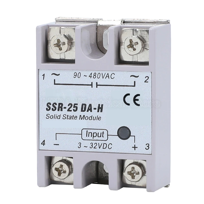 

1Pcs Single Phase Solid State Module Relay SSR-10DA-H SSR-25DA-H SSR-40DA-H 10A 25A 40A 3-32V DC Input 90-480V AC Output New