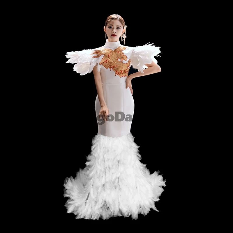 New Women Long Chinese Style Shoulder Feather Sleeve Formal Evening Gowns Model Show Costume
New Women Long Chinese Style Shoulder Feather Sleeve Formal Evening Gowns Model Show Costume