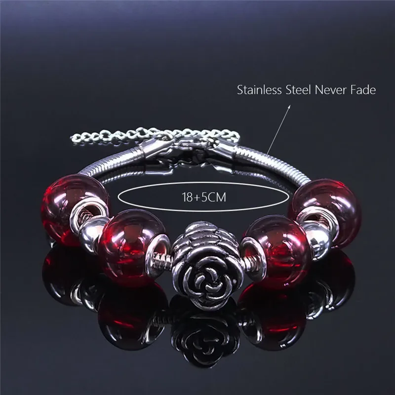 AFAWA Goth Rose Stainless Steel Red Glass Bead Charm Bracelets for Women Silver Color Bracelets Bangles Jewelry pulsera BXS01
AFAWA Goth Rose Stainless Steel Red Glass Bead Charm Bracelets for Women Silver Color Bracelets Bangles Jewelry pulsera BXS01