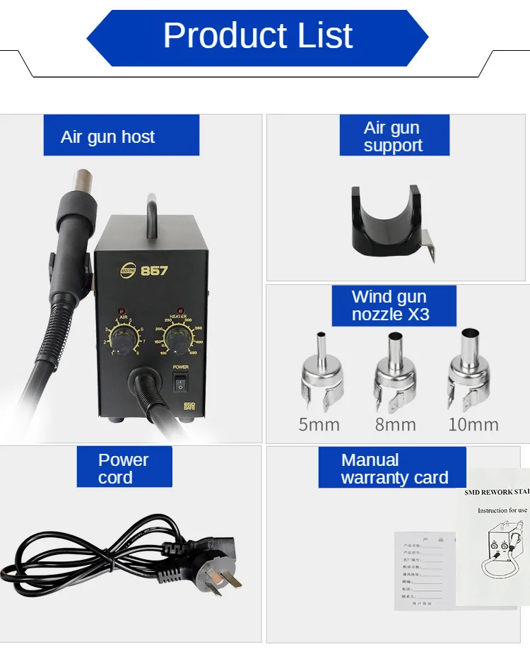 YAOGONG 857 High power intelligent dormant hot air gun disassembly and welding platform
YAOGONG 857 High power intelligent dormant hot air gun disassembly and welding platform