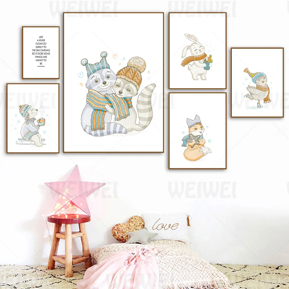 Winter Small Animal Home Decoration Painting Fox Small Raccoon Rabbit Children's Room Canvas Poster Warm Owl Living Room Print
Winter Small Animal Home Decoration Painting Fox Small Raccoon Rabbit Children's Room Canvas Poster Warm Owl Living Room Print