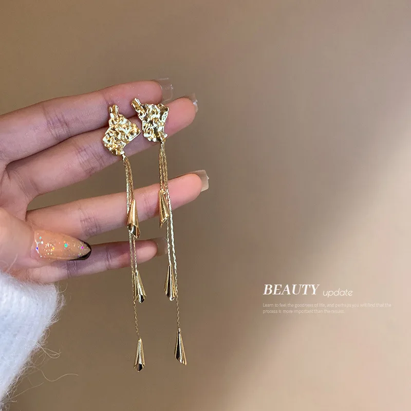 925 Silver Needle Korean Metal Cool Temperament Simple Advanced Sense Geometric Long Tassel Earrings Female
925 Silver Needle Korean Metal Cool Temperament Simple Advanced Sense Geometric Long Tassel Earrings Female