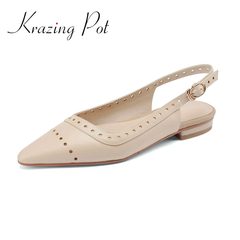 Krazing Pot genuine leather pointed toe shallow low heels gentlewomen high fashion young lady buckle straps women sandals L63
Krazing Pot genuine leather pointed toe shallow low heels gentlewomen high fashion young lady buckle straps women sandals L63