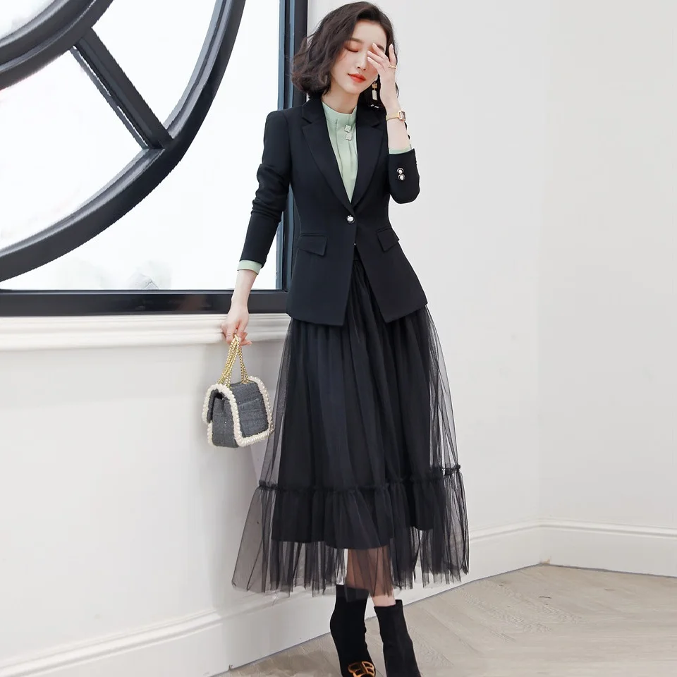 Новинка Офисная Женская юбка костюмы для женщин деловые одежда работы черный