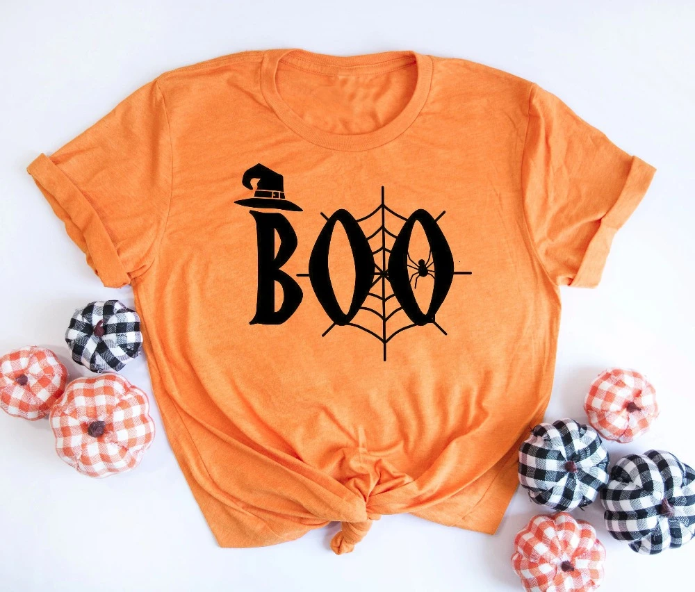 Женская футболка на Хэллоуин осенняя Boo милый урожай паук Забавный Графический