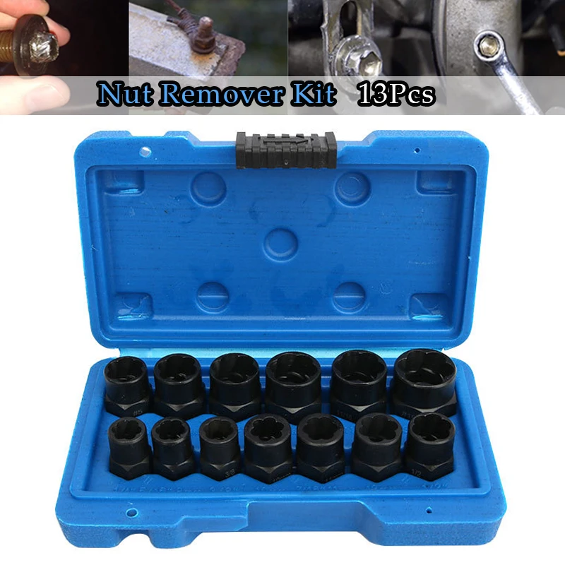 13Pcs Impact Damaged Bolt Nut Screw Remover Extractor Socket Tool Kit Removal Set Bolt Nut Screw Removal Socket Wrench
13Pcs Impact Damaged Bolt Nut Screw Remover Extractor Socket Tool Kit Removal Set Bolt Nut Screw Removal Socket Wrench