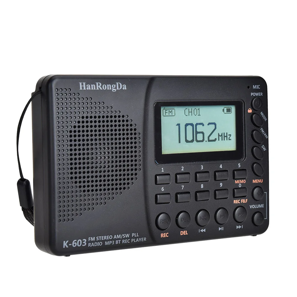 HanRongDa HRD-603 портативное радио карманное AM/FM/SW/BT/TF USB MP3 цифровой рекордер Поддержка TF