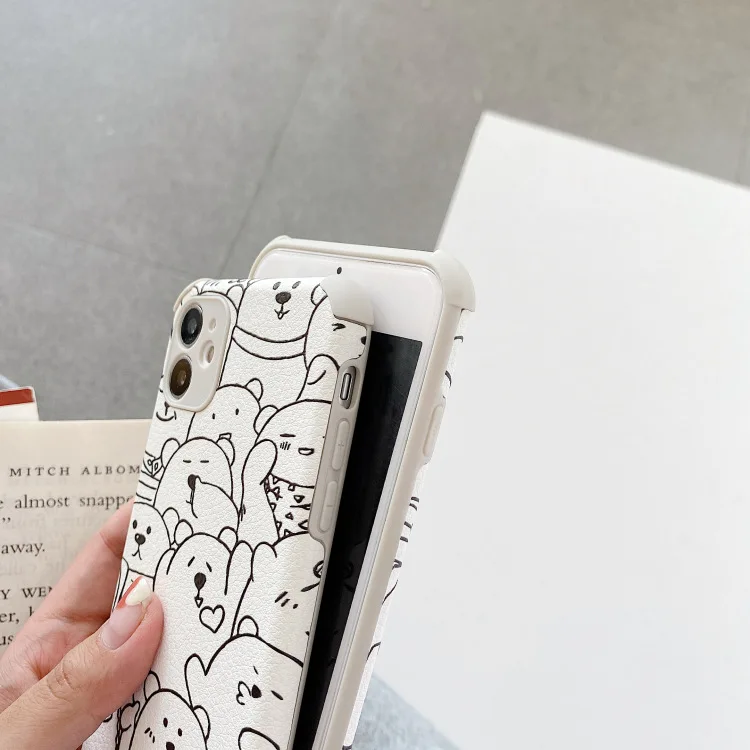 Ретро линейный профиль Рисунок медведя kawaii японский телефонный чехол для iPhone 12 11