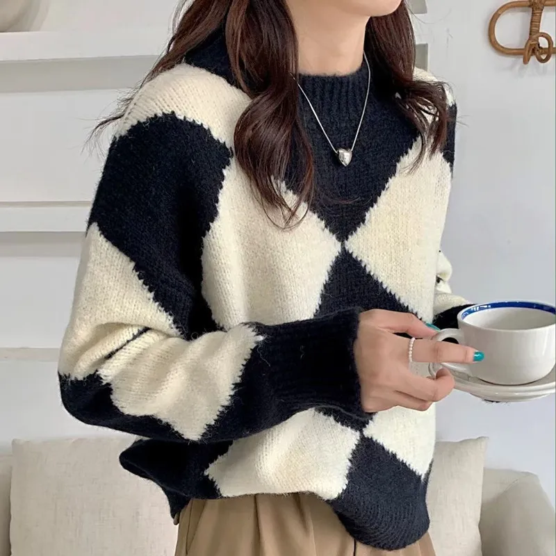 2021 Fashion Vintage Lingge Women's Sweater Thick Soft Warm loose O-neck Pullover Female Long Sleeve Fall Winter Korea Tops
2021 Fashion Vintage Lingge Women's Sweater Thick Soft Warm loose O-neck Pullover Female Long Sleeve Fall Winter Korea Tops