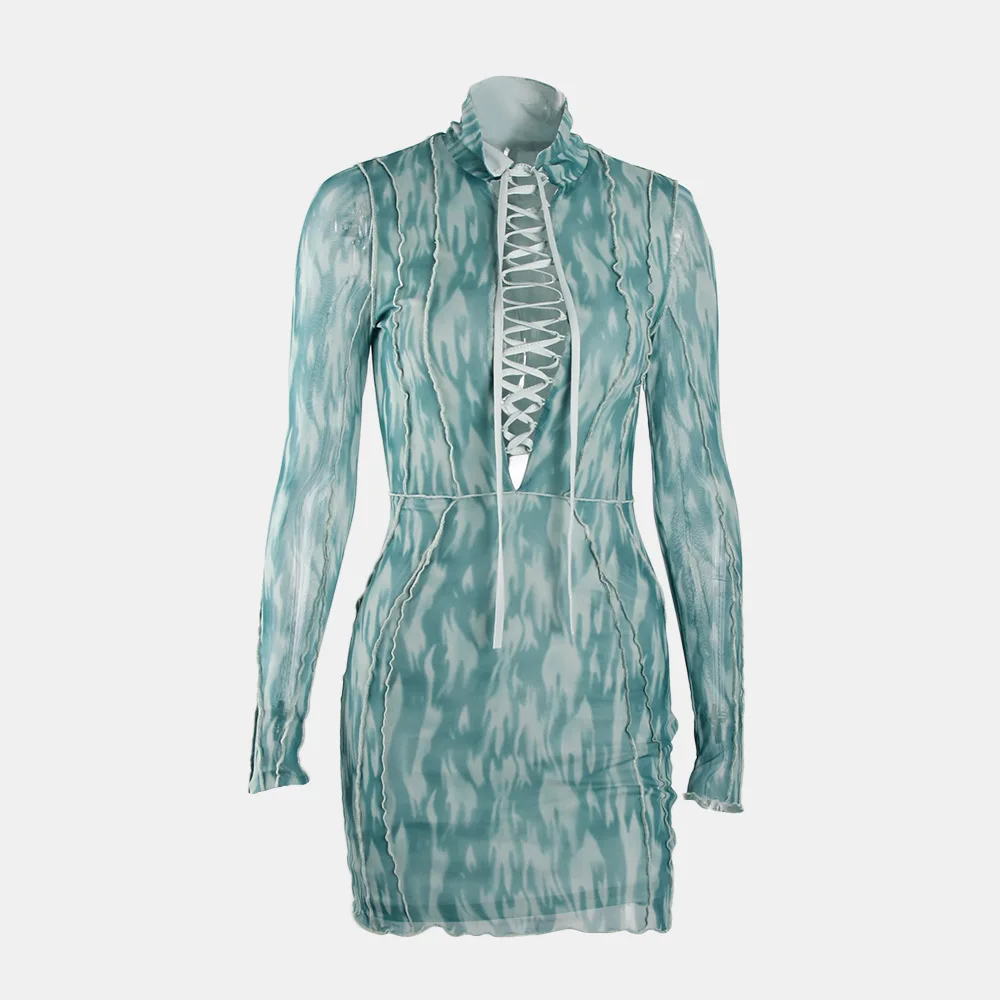 Women Elegant Mini Dress V Neck Lacing Long Sleeveless Slim Sheath Print Striped Package Hip Folds Net Yarn Hollow Out Vestidos
Women Elegant Mini Dress V Neck Lacing Long Sleeveless Slim Sheath Print Striped Package Hip Folds Net Yarn Hollow Out Vestidos