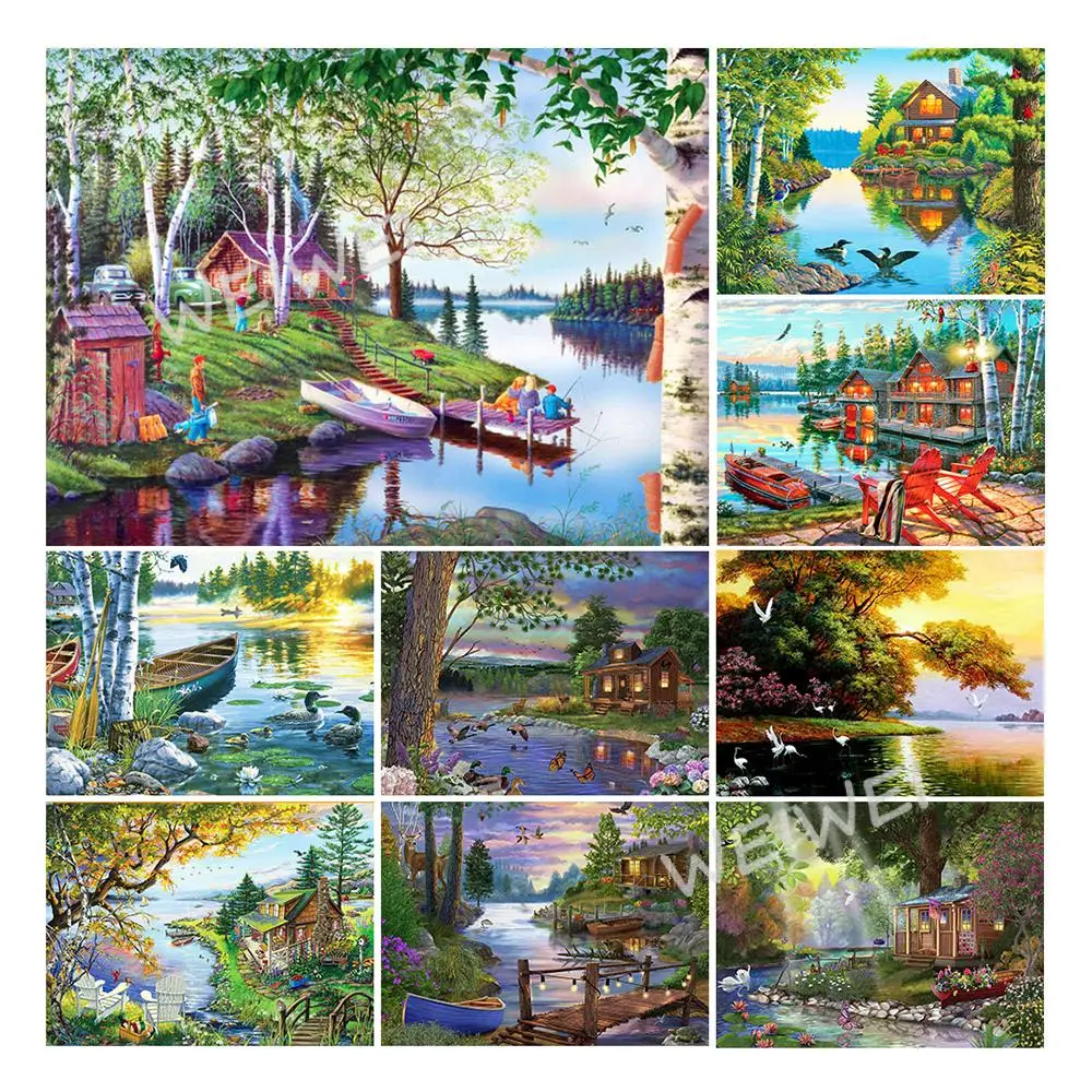 Diy Square/round Diamond Painting Lakeside Wooden House Boat Duck Swan Landscape Cross Stitch Diamond Embroidery Home Decoration
Diy Square/round Diamond Painting Lakeside Wooden House Boat Duck Swan Landscape Cross Stitch Diamond Embroidery Home Decoration