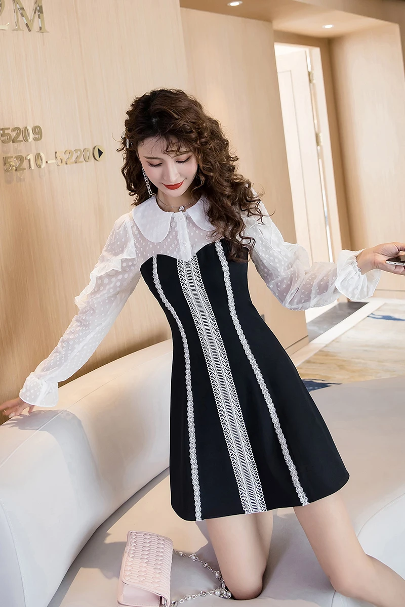 COIGARSAM French Style Women one-piece dress korean Spring Vintage O-Neck High Waist Dresses Black 2749
COIGARSAM French Style Women one-piece dress korean Spring Vintage O-Neck High Waist Dresses Black 2749