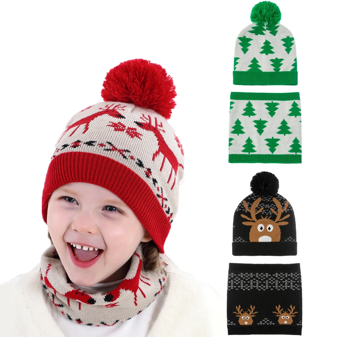 

2021 Комплект рождественских детских шапок и шарфов, детские зимние шапки, Детские облегающие шапки, шапочка для младенцев, шапочка для девоч...