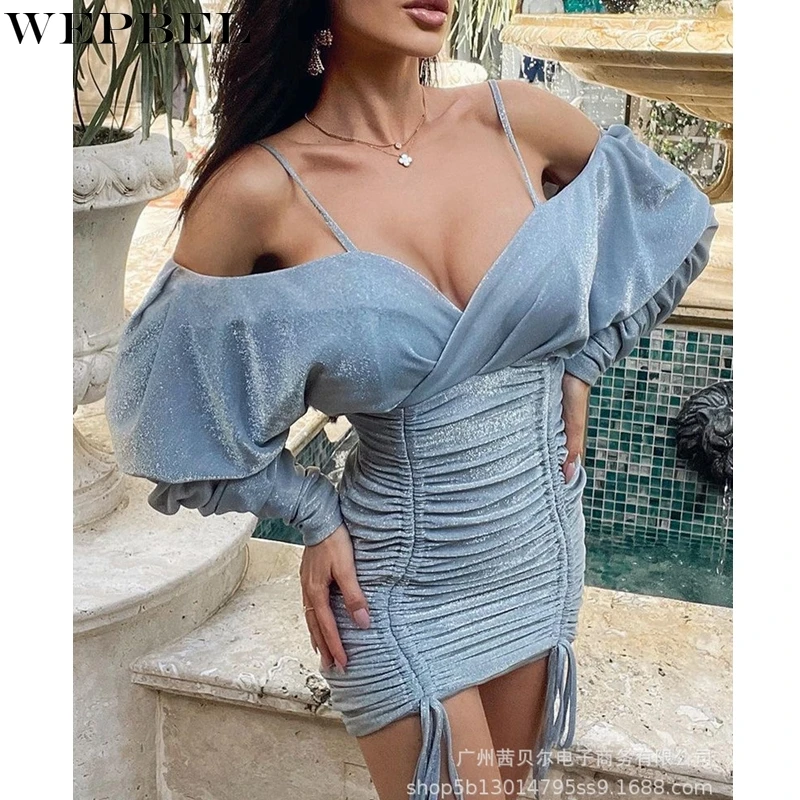 WEPBEL Dress Women's Sexy Slim-Fit Pleated Lace-up Dress Autumn Long Sleeve V-neck Spaghetti Strap Backless Off-Shoulder Dress
WEPBEL Dress Women's Sexy Slim-Fit Pleated Lace-up Dress Autumn Long Sleeve V-neck Spaghetti Strap Backless Off-Shoulder Dress