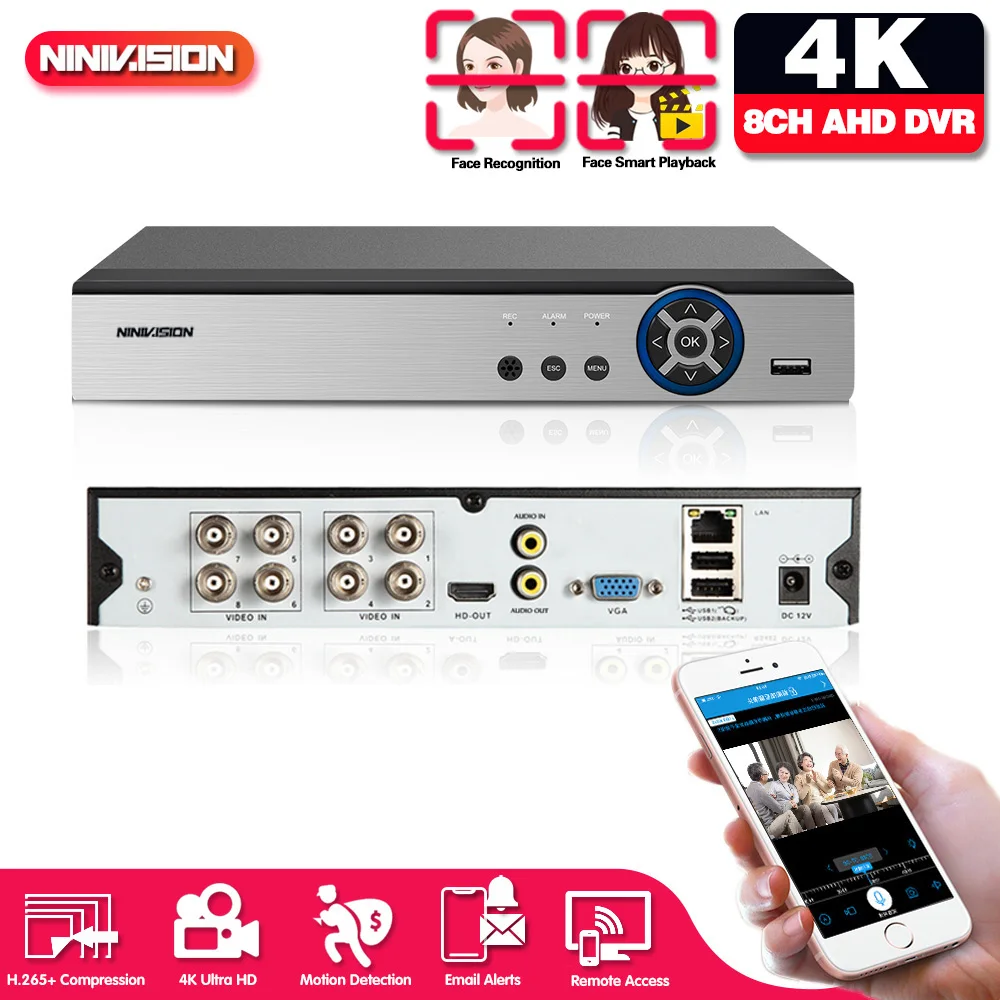 8CH 4K 1080P 4MP 5MP AHD DVR Recorder XMEye View P2P Cloud Video Surveillance Recorder for CVBS TVI AHD Analog Camera IP Camera
8CH 4K 1080P 4MP 5MP AHD DVR Recorder XMEye View P2P Cloud Video Surveillance Recorder for CVBS TVI AHD Analog Camera IP Camera