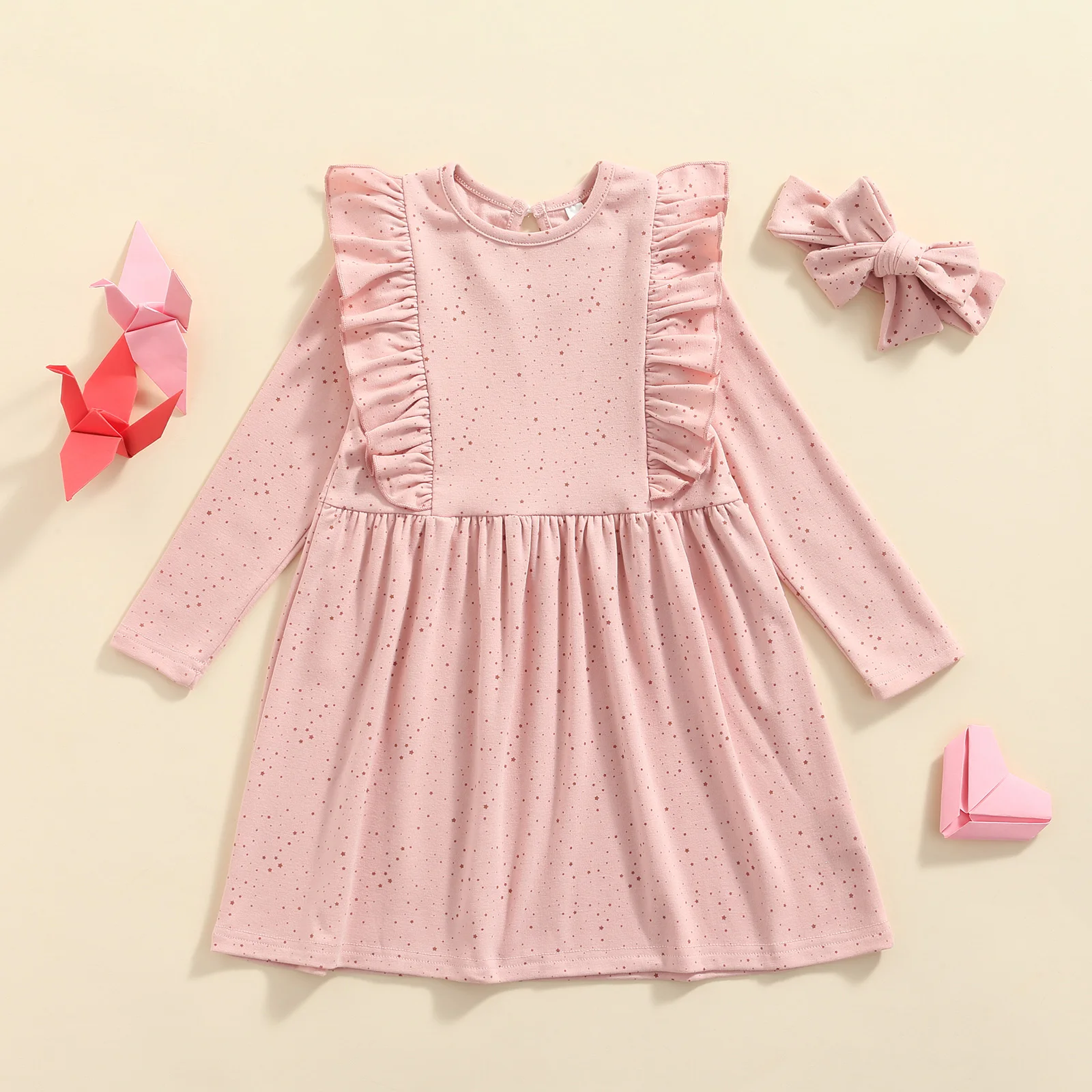 Girls Casual Two-piece Clothes Set Pink Star Printed Pattern Long Sleeve Dress and Headdress
Girls Casual Two-piece Clothes Set Pink Star Printed Pattern Long Sleeve Dress and Headdress