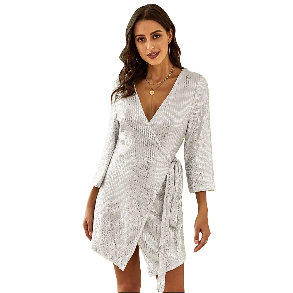Fashion Print Short Skirt Sexy V-neck 9 / S Buttock Sequin Slim Dress Women Evening Dresses
Fashion Print Short Skirt Sexy V-neck 9 / S Buttock Sequin Slim Dress Women Evening Dresses