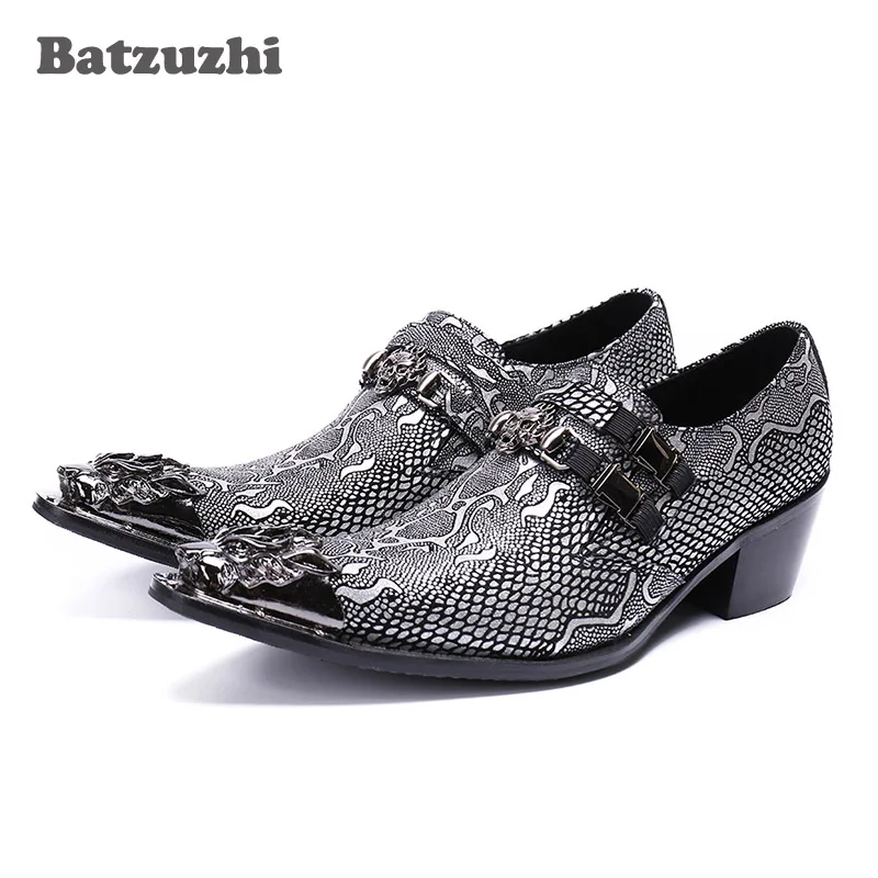 

Batzzhi Handmade Leather Shoes Men 6.5cm High Heels Iron Pointed Toe Formal Dress Shoes Men Party, Business Zapatos Hombre, US12