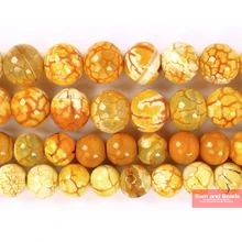 Natural Stone Yellow Fire Dragon Veins Agates Round Loose Beads 6 8 10 12MM Pick Size For Jewelry Making YFDV01