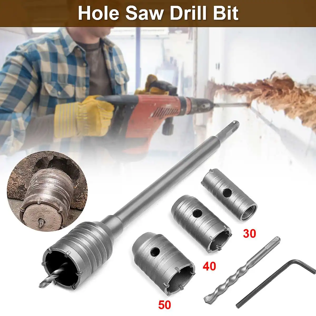 3Pcs 30/40/50mm SDS Plus Shank Hole Saw Cutter Concrete Cement Stone Wall Drill Bit with Wrench Metal Carbide Tip Hole Saw
3Pcs 30/40/50mm SDS Plus Shank Hole Saw Cutter Concrete Cement Stone Wall Drill Bit with Wrench Metal Carbide Tip Hole Saw