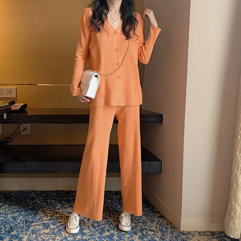 Spring 2 Piece Sets Long Sleeve Knit Cardigan Jacket + Wide Leg Pants Suits Korean Clothing Women Sets Femme Y459
Spring 2 Piece Sets Long Sleeve Knit Cardigan Jacket + Wide Leg Pants Suits Korean Clothing Women Sets Femme Y459