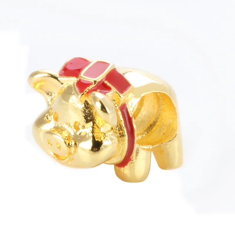 DoDoFly S925 sterling silver gold color zodiac pig red bow natal year transfer golden pig beads Fit Original Bracelet 
DoDoFly S925 sterling silver gold color zodiac pig red bow natal year transfer golden pig beads Fit Original Bracelet