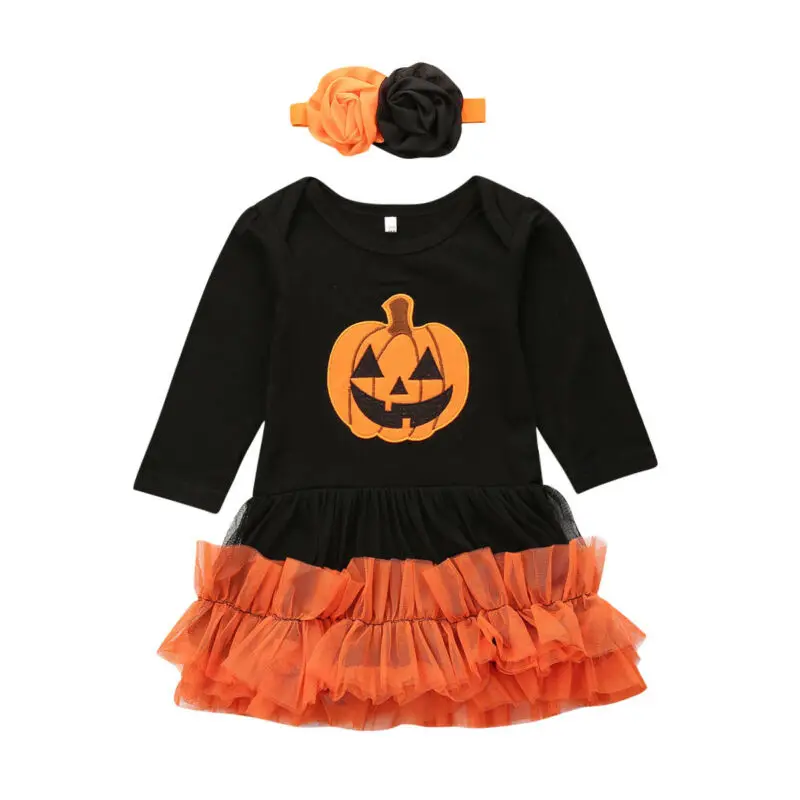 Костюм тыквы на Хэллоуин для маленьких девочек комбинезон с длинными рукавами