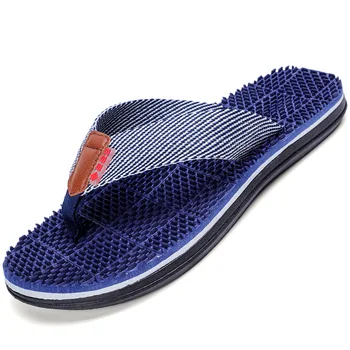 Summer mens casual pinch flip flops beach sandals outdoor mens flat massage slippers Large size men‘s Non slip sandals 40-45