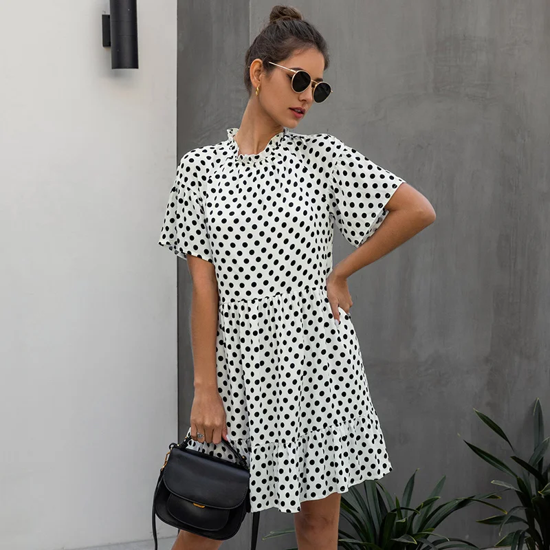 2021 New Summer Ladies Polka Dot A-line Dress Women Elegant Ruffled Collar High Waist Print Mini Short Dress 
2021 New Summer Ladies Polka Dot A-line Dress Women Elegant Ruffled Collar High Waist Print Mini Short Dress