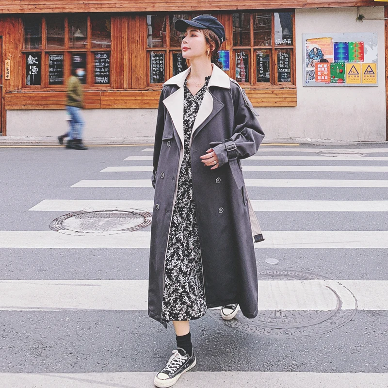 Brand New Fashion Double-Breasted Long Women Trench Coat Grey with Belt Spring Autumn Fall Outerwear Lady Duster Coat for Female 
Brand New Fashion Double-Breasted Long Women Trench Coat Grey with Belt Spring Autumn Fall Outerwear Lady Duster Coat for Female