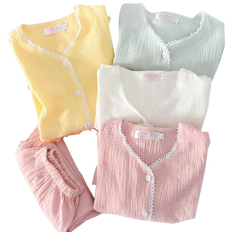 Women Spring Autumn New Round-Collar Pajamas Set Comfort Gauze Cotton Solid Color Ladies Sweet Full Sleeve Household Sleepwear
Women Spring Autumn New Round-Collar Pajamas Set Comfort Gauze Cotton Solid Color Ladies Sweet Full Sleeve Household Sleepwear