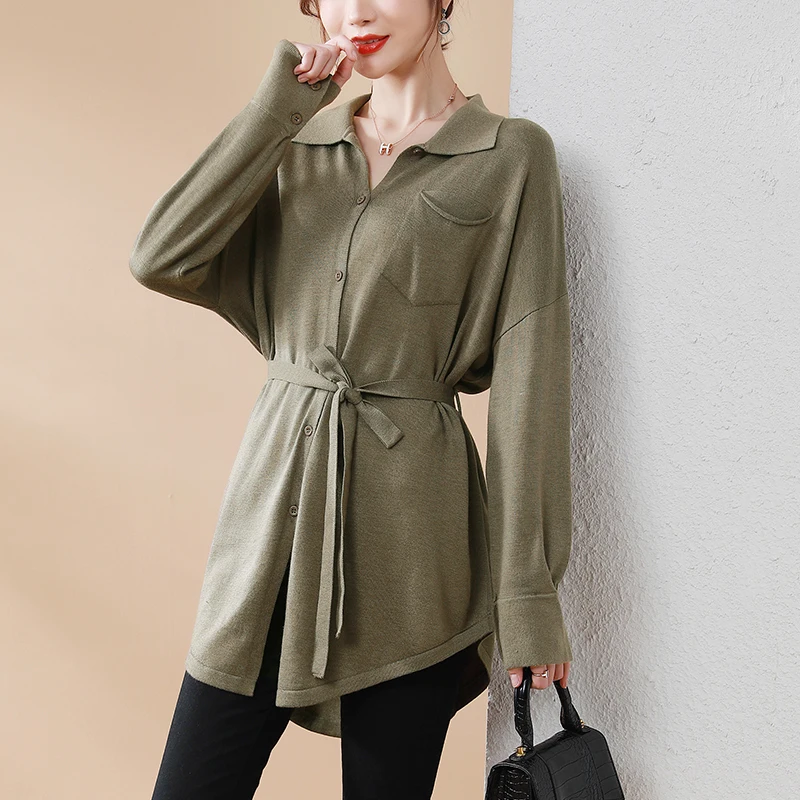 Wool knitted cardigan ladies lapel sweater long sleeve jacket solid color lazy wind jacket autumn and winter 
Wool knitted cardigan ladies lapel sweater long sleeve jacket solid color lazy wind jacket autumn and winter
