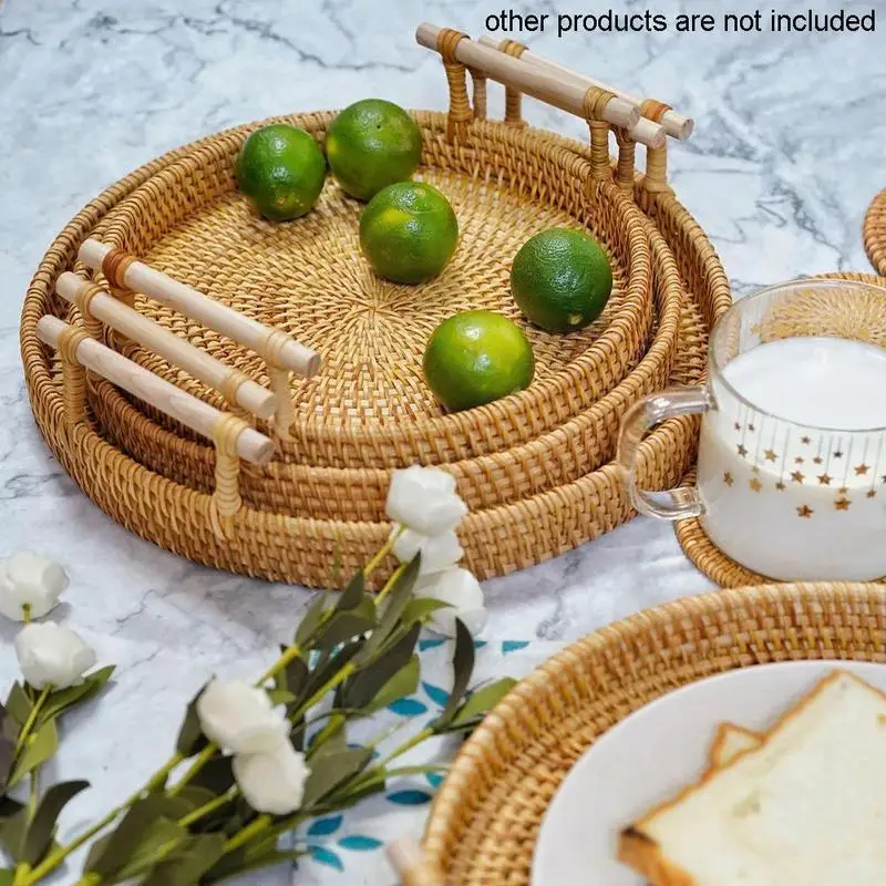 Hand-woven Round Rattan Tray With Wooden Handle Wicker Cake Basket Snack Plate Fruit Bread Food Tea Fruit Trays Storage Pla U2r1
Hand-woven Round Rattan Tray With Wooden Handle Wicker Cake Basket Snack Plate Fruit Bread Food Tea Fruit Trays Storage Pla U2r1
