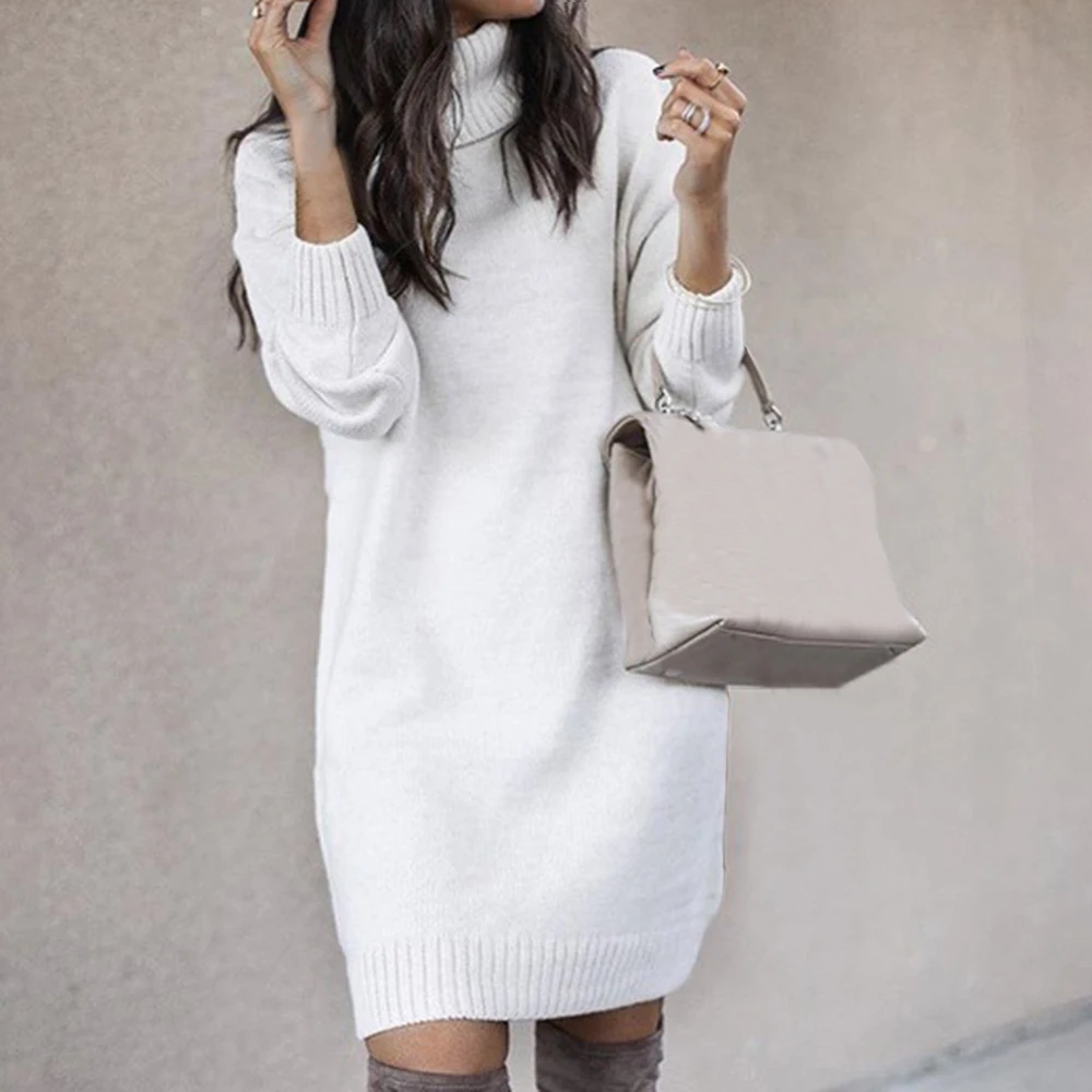 Autumn Women Solid Color Turtleneck Long Sleeve Casual Loose Knitted Sweater Dress Casual Warm Sweater
Autumn Women Solid Color Turtleneck Long Sleeve Casual Loose Knitted Sweater Dress Casual Warm Sweater