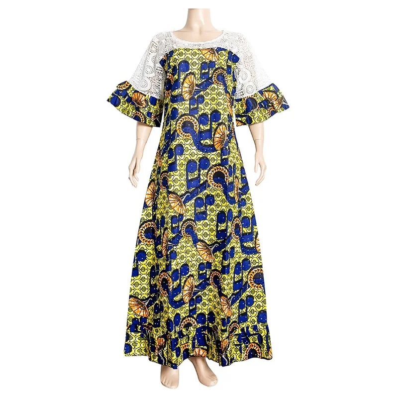 Vetement Femme 2021 African Print Wax Lace Dresses For Women Elegant Lady Party Gown Ankara Maxi Dress Kaftan Abayas Clothes 
Vetement Femme 2021 African Print Wax Lace Dresses For Women Elegant Lady Party Gown Ankara Maxi Dress Kaftan Abayas Clothes