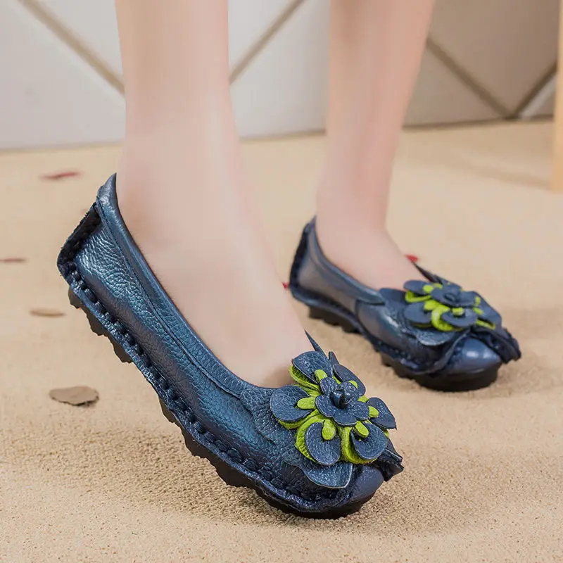 Thick Sole Cushion Flat Shoes Women's Genuine Leather Flats Blue Autumn Shoes Ladies Floral Moccasins Woman Black Ballet Flats
Thick Sole Cushion Flat Shoes Women's Genuine Leather Flats Blue Autumn Shoes Ladies Floral Moccasins Woman Black Ballet Flats
