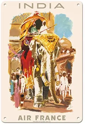 India - Elephant Carriage (Howdah) - France - Airline Travel Poster by Georges Beuville c.1950s - Metal Tin Sign
India - Elephant Carriage (Howdah) - France - Airline Travel Poster by Georges Beuville c.1950s - Metal Tin Sign