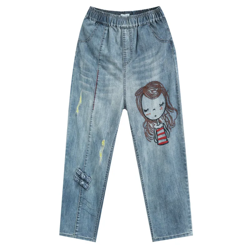 2021 Spring/Summer Chinese Knot Button Embroidery Ankle-Length Stretchy Jeans Women's Ripped Elastic Waist Harem Pants
2021 Spring/Summer Chinese Knot Button Embroidery Ankle-Length Stretchy Jeans Women's Ripped Elastic Waist Harem Pants