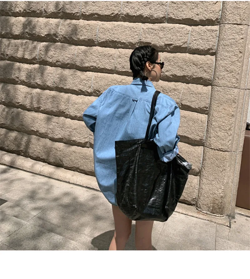 2020 New Arrivlas Denim Blue Pockets Polo-neck Single Breasted Casual Cool Basic Special Design Aesthetic Korean Style Jackets | Женская